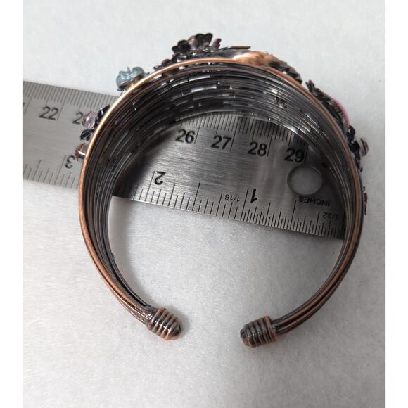 Cuff bracelet S/M pink cabochons Ename,l rhinestones see photos for measurements - Picture 12 of 13